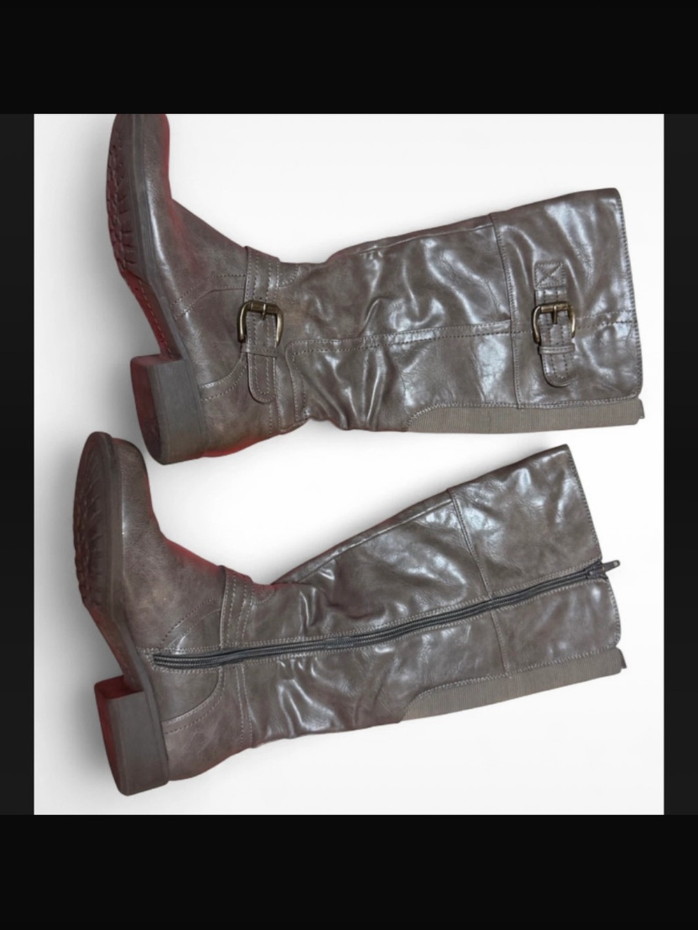 Kim Rogers Gray Knee-High Riding Boots with Buckles